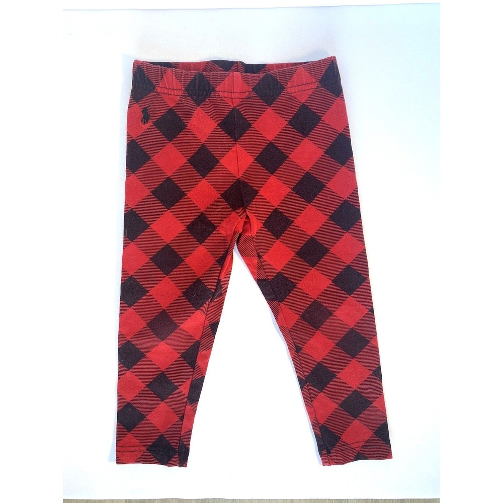 POLO RALPH LAUREN Red & Black Buffalo Plaid Christmas Holiday Leggings. Size 2T